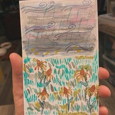 Painting by Madylyne Smith Stormy Flower Field Watercolor Metallic Art Original