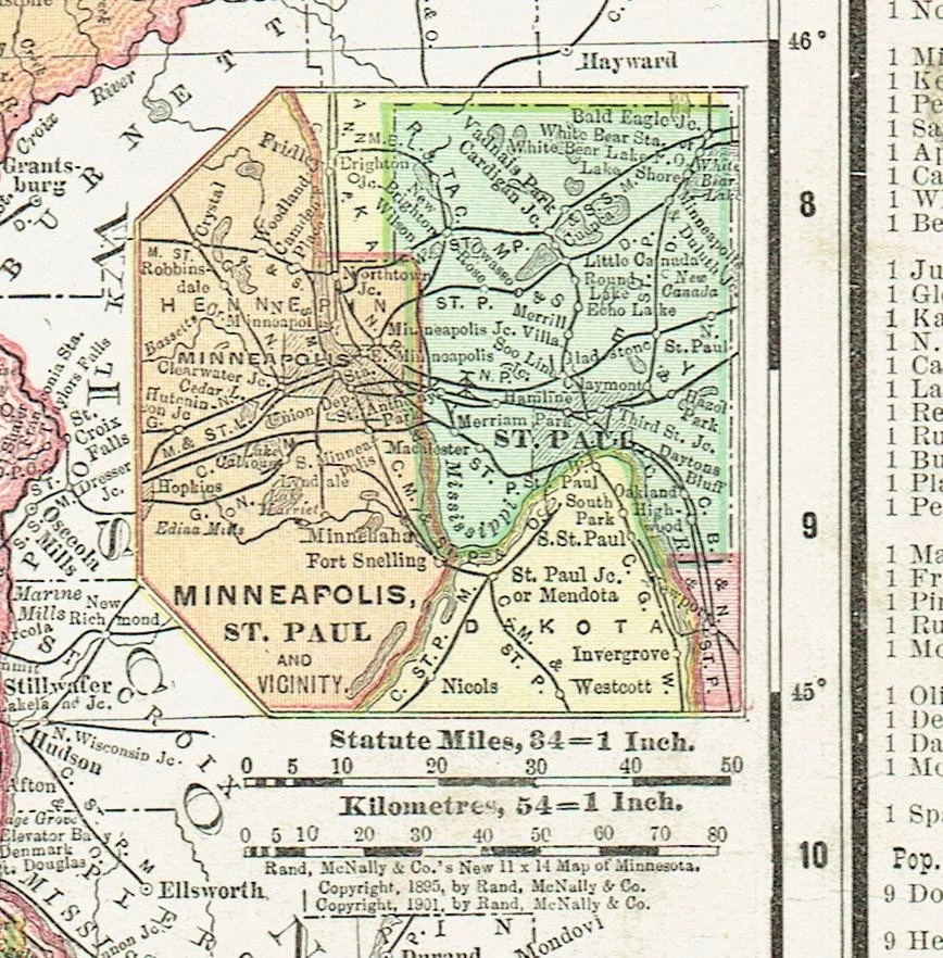 Mapa a color antiguo de Minnesota y Wisconsin con fecha de 1902 Foto 2 de 4