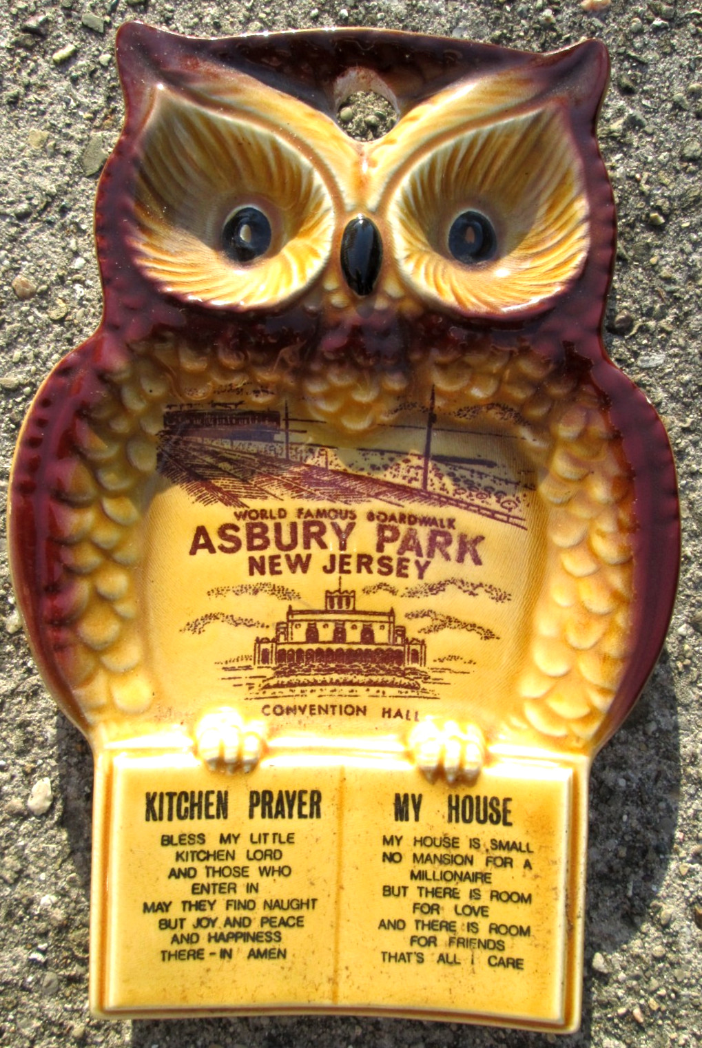 Vintage Asbury Park World Famous Boardwalk New Jersey Ceramic Trinket Tray OWL!