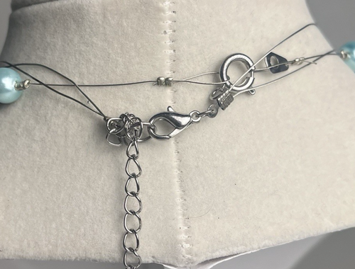 Handgefertigte blaue schwebende Perle Draht Halsketten Glas Herz Anhänger Boho Schmuck - Bild 9 von 22