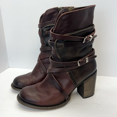Freebird By Steven Baker Brown Leather Western Boots Straps Buckle Zip Women 11