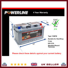 EFB Battery fits CADILLAC ATS 2.0 2013 on Stop Start 110 EFB 620A 75Ah Powerline