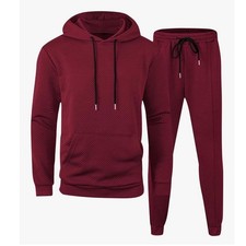 Men 2 Piece Tracksuit Jacquard Hoodie and Jogger Set Wine Red SWB0272-WR-S Small