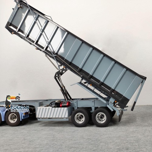 USED US Stock 2Axle 1/14 Metal Hydraulic RC RTR Dump Trailer Tarpaulin Car Model