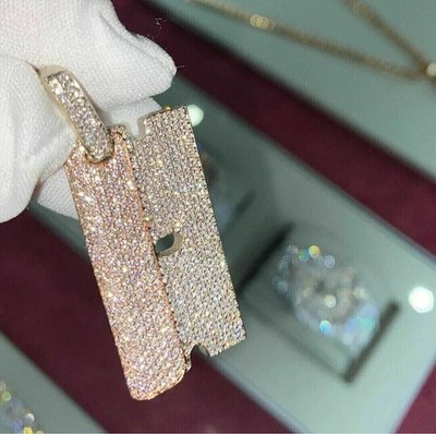 2.30Ct Round Good Cut Moissanite Razor Blade Men's Pendant 14K Rose Gold Plated