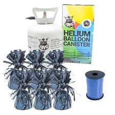Small Helium Canister with Royal Blue Curling Ribbon and 6 Blue Balloon Weights