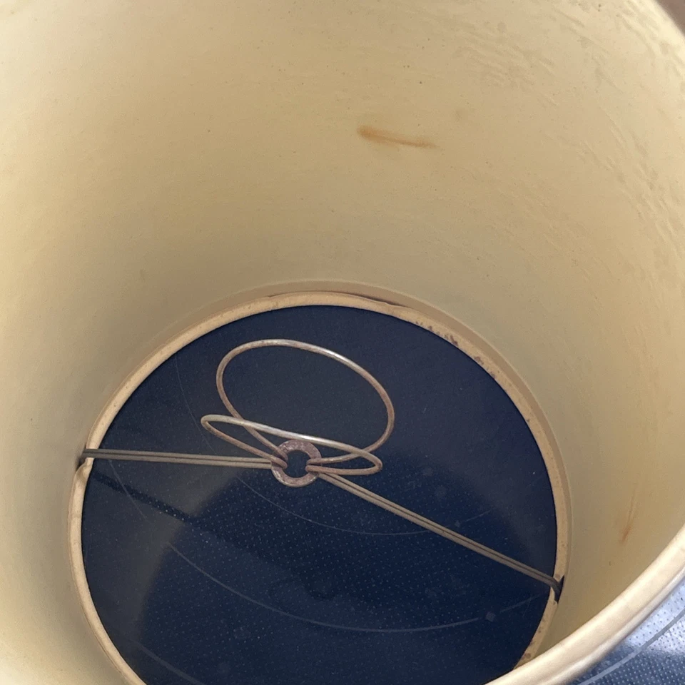 Vintage Off White Lamp Shade Floral Silk Over Hard Paper Drum 7x9x8 + Harp - Image 4 of 4