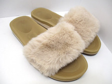 Coface Women 8.5 Beige House Slippers Faux Fur Bridge Open Toed Cushioned Foam