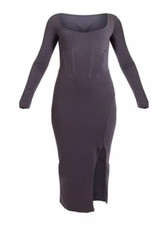 Pretty Little Thing long sleeve side split midaxi dress size uk 8 new with tags