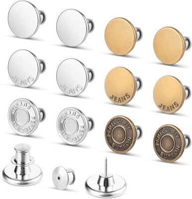 #ad #ad 12 Sets Jean Button Pins No Sew Adjustable Pants Waist Tightener Replacement $6.99