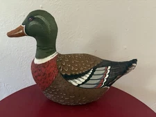 Vintage Stuffed Mallard Duck Fabric Pillow Handmade Cabin Lake Hunting Decor 14”