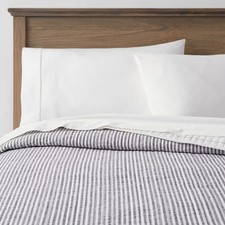 King Reversible Cotton Stripe Quilt Navy - Threshold: Midweight Coverlet,