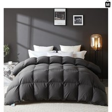 Luxurious Grey Queen Goose Down Comforter - Organic Cotton, All Season 90x90In