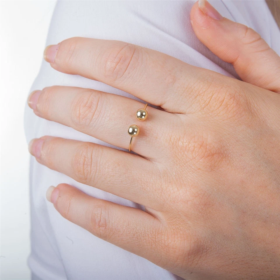 jewellerybox Bague Ajustable Double Boules en Or Jaune 9 Carats - Photo 3/3