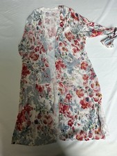 J. Jill Floral Duster Sweater Cardigan Long Linen Blend Resort small Cottage