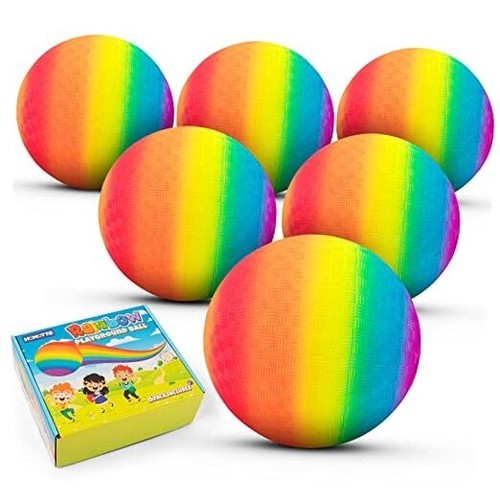 6 Pcs Rainbow Playground Balls for Kids, 5 Inch Small Kickball Dodgeballs,