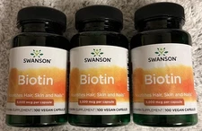 300 Caps Swanson Biotin 5000 mcg 3X100 Caps Nourishes Skin Hair Nails