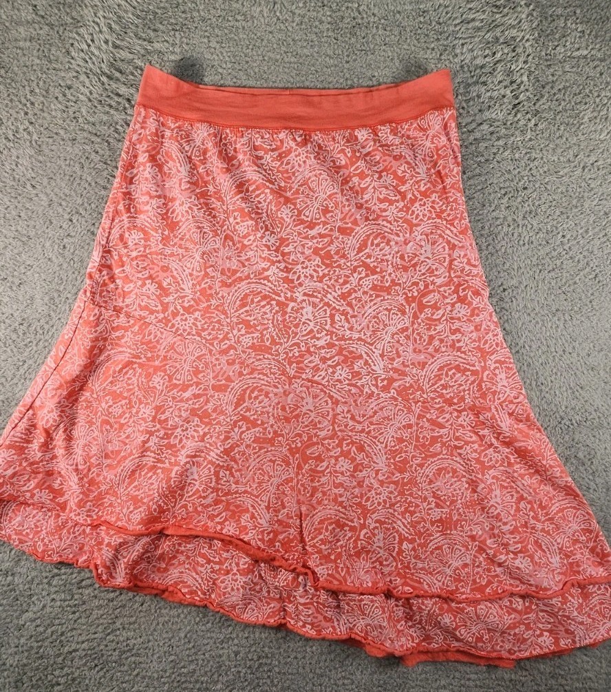 Fresh Produce Skirt Sz L Orange A Line Floral Paisley Asymmetrical Hem Stretch
