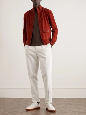 Men's Bomber Leather Jacket Red Pure Suede Size XS S M L XL XXL Custom Made- 321