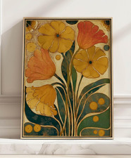 Retro Botanical Art Poster Mustard Yellow Flo...
