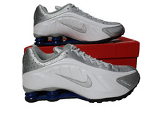 Nike Shox R4 Sneakers Shoes Mens Sz 10 Metallic Silver White Royal Blue