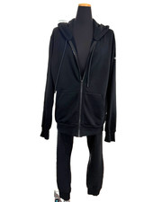 Alo Yoga Urban Moto Black Ribbed Sweatpants Full Zip Hoodie Jacket Set