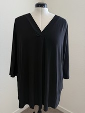 NWT Elan Grace Women's Black 2xl Top Long Sleeves V Neck Made In USA Blouse