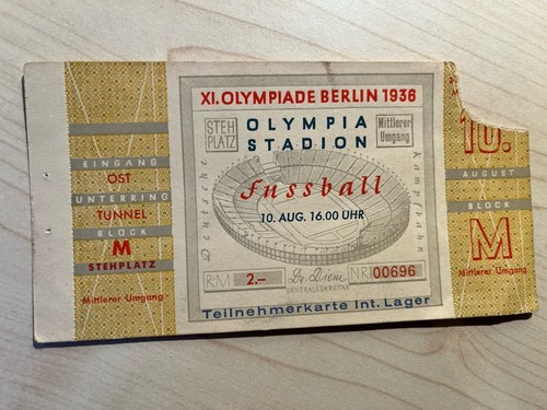 Eintrittskarte Ticket Halbfinale Fußball Olympia 1936 Italien - Norwegen
