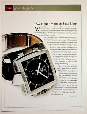 TAG Heuer Monaco Sixty Nine Watch Magazine Print Ad 2000s Luxury