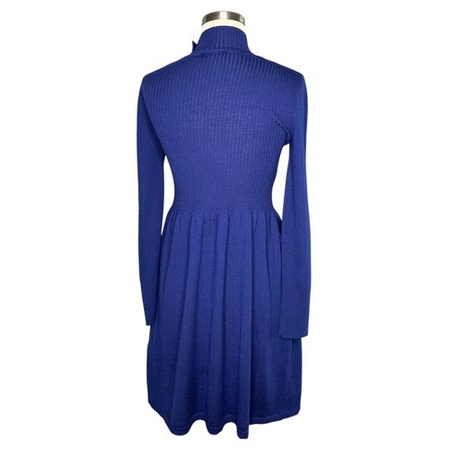 LUISA SPAGNOLI Royal Blue Ribbed Knit Button Accent Wool Sweater Dress Size S - Picture 4 of 8