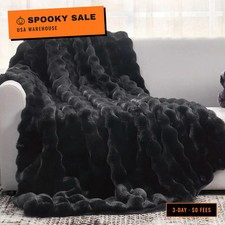 Faux Fur Throw Blanket for Couch, Black, 50  60 Inches
