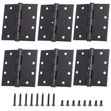 6-Pack 4.5 X 4.5 inch Black Heavy Duty Commercial Door Hinges Thickened, Sile...