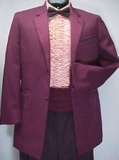 VINTAGE 4pc BURGUNDY RETRO PROM TUXEDO BEETLEJUICE 38R with Black Pants