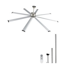 Uimoso 84" Aluminum Ceiling Fan No Light Remote Control Reversible Motor Nickel