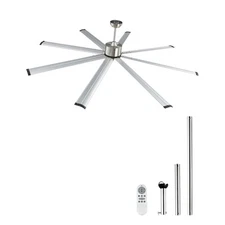 Uimoso 84" Aluminum Ceiling Fan No Light Remote Control Reversible Motor Nickel