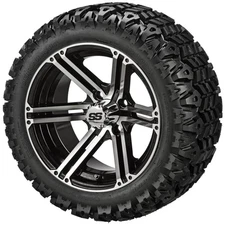(4) Golf Cart 20x10-12 Sierra Sport A/T Tire on 12x7 Black/Machined Yukon Wheels