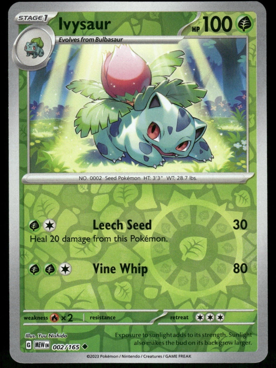 Pokemon Ivysaur Reverse Holo Card Scarlet & Violet 151 NM 002/165
