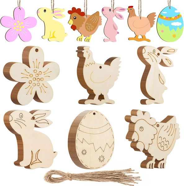 36 StüCk Ostern HolzanhäNger, Osterdekoration Aus Holz Ostern AnhäNger Zum Bemal-image