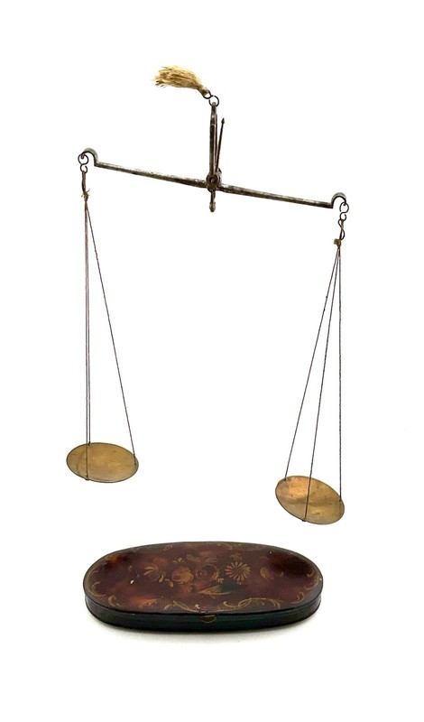 Antique European Weight  Balance Scale & Painted Tin Box