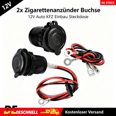 2x 12V KFZ Zigarettenanzünder Buchse Einbau Dose Steckdose Adapter mit Kabel