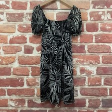 Banana Republic Dress Womens Small Black White Tropical Abstract Leaves Sundress