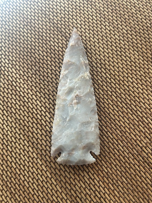 Large Native American? Flint Spear Point Carved Arrowhead 5" gray