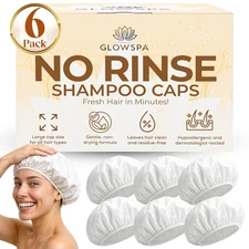 No Rinse Shampoo Caps (Pack of 6) – Rinse-Free Shower Cap for Elderly, Bedrid...