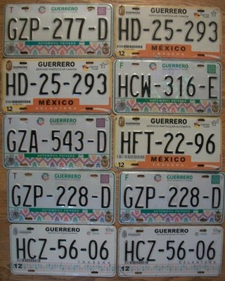 LOT OF 10 GUERRERO, MEXICO LICENSE PLATES - 2012/17 - 3 Different Types