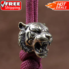 Tiger Head Brass Knife Bead EDC Paracord Lanyard DIY Beads Charm Pendant Gift