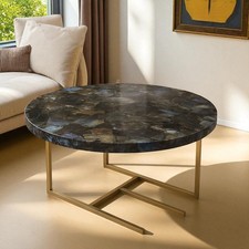 Round Labradorite Stone Coffee Table Top Gemstone Countertop Hallway furniture