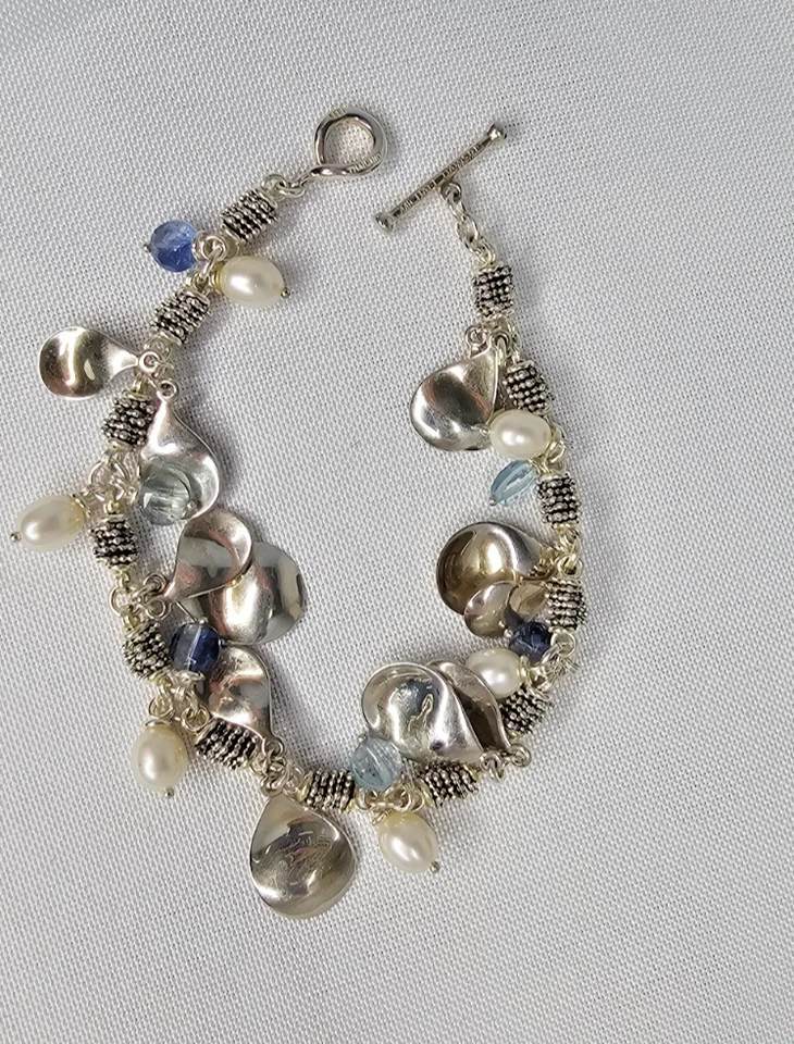 Bracelet Michael Dawkins 925 Thailand pearls Blue Topaz Sterling Silver - Image 4 of 4