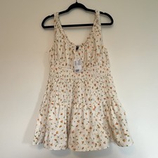 Divided H&M White Fruit Print Smocked Ruffle Sundress M 100% Cotton Sleeveless