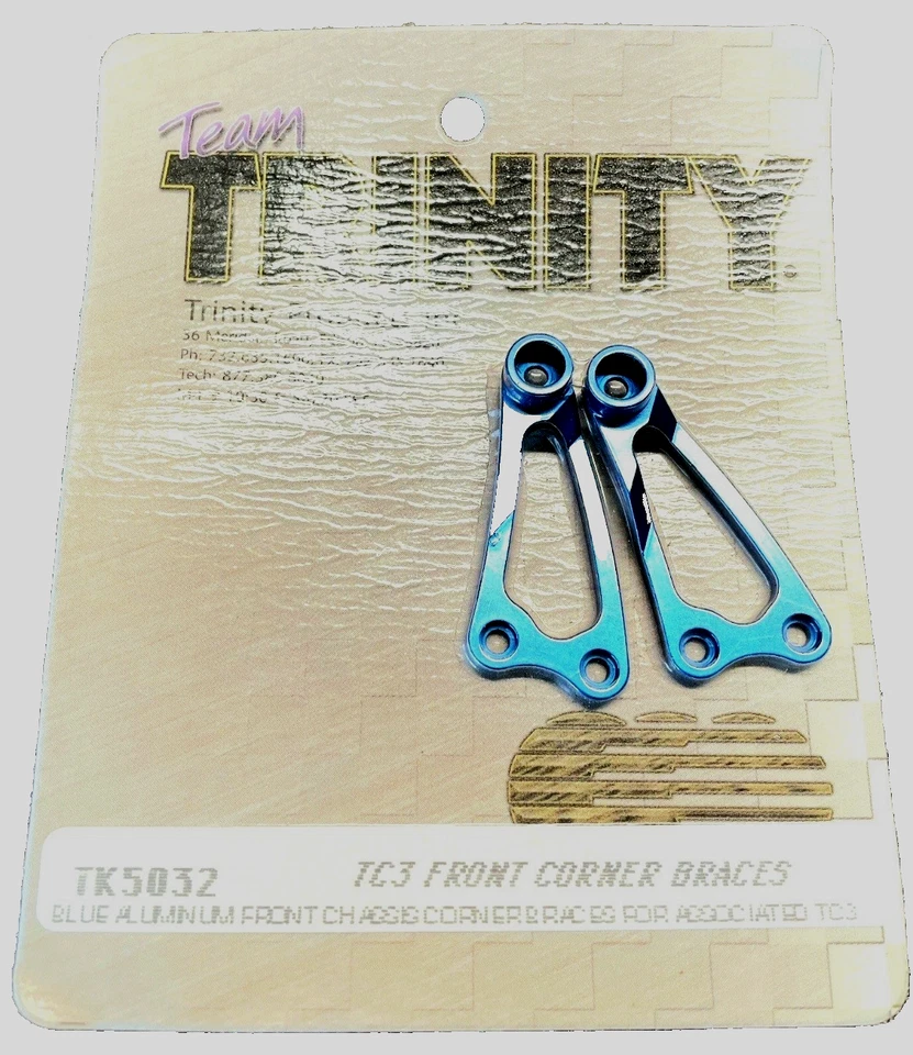 Trinity TK5032 AE TC3 TC4 Blue Aluminum Front Chassis Corner Braces Upgrade RARE - Image 3 of 4