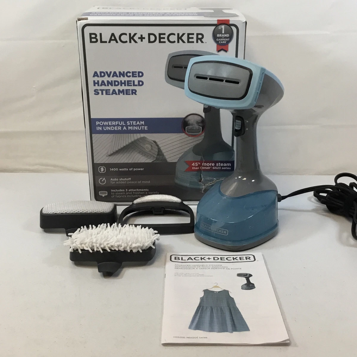 Black+Decker Gray Blue 1400 Watt Advanced Handheld Garment Steamer Used